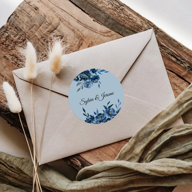 Modern Blue Floral Wedding Envelope Seals (Creator Uploaded)