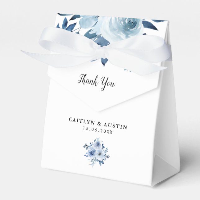 modern blue floral wedding favour box (Front Side)