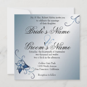 Modern Blue Floral Wedding Invitation