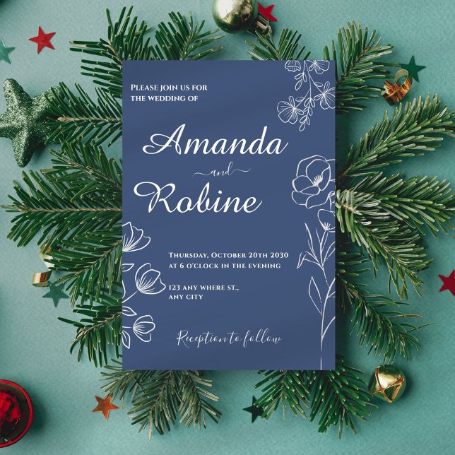 Modern Blue Floral Wedding Invitation (Creator Uploaded)