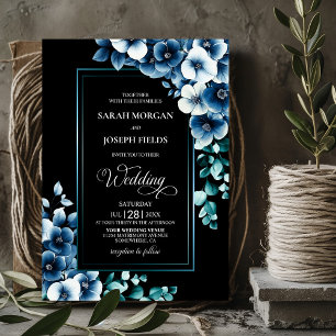 Modern Blue Floral Wedding Invitation