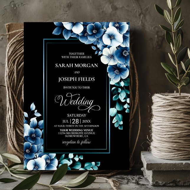 Modern Blue Floral Wedding Invitation (Creator Uploaded)