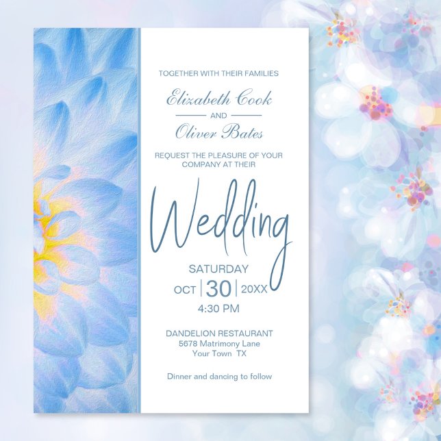Modern Blue Floral Wedding Invitation (Creator Uploaded)