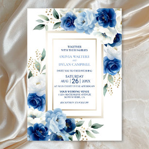 Modern Blue Floral Wedding Invitation