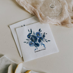 Modern Blue Floral Wedding Napkin