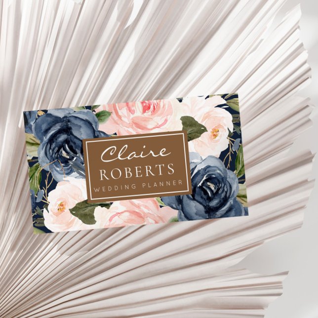 Modern blue floral wedding planner business card (Creator Uploaded)