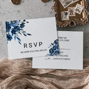 Modern Blue Floral Wedding Rsvp Card