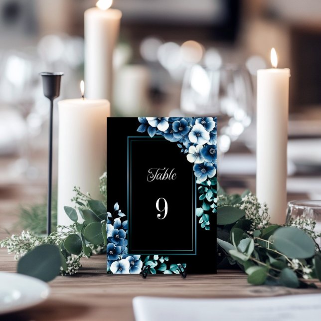 Modern Blue Floral Wedding Table Number (Creator Uploaded)