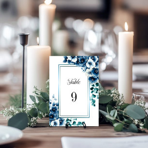 Modern Blue Floral Wedding Table Number