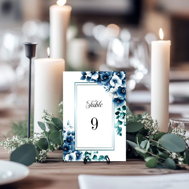 Modern Blue Floral Wedding Table Number (Creator Uploaded)
