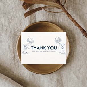 Modern Blue Floral Wedding Thank You Card