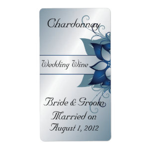Modern Blue Floral Wedding Wine Avery Label