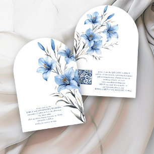Modern Blue Florals QR Code Wedding Arch Invitation