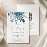 Modern Blue Florals QR Code Wedding Invitation<br><div class="desc">Modern Blue Florals QR Code Wedding. Beautiful blue and white flowers decorate the top edge. Add your QR code to your wedding website on the back so your guests can RSVP and see all the details online without the need for separate enclosures. An informal set typography in black for the...</div>