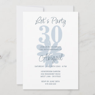Modern Blue Flower 30th Birthday Invitation