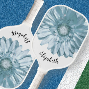 Modern blue flower custom name pickleball paddle