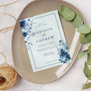 Modern Blue Flower Elegant Wedding Invitation