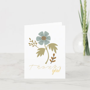 Modern Blue Flower Leaves Thank You Card