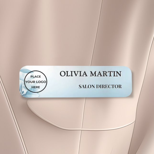 Modern Blue Flower Magnetic Name Badge Custom (Creator Uploaded)