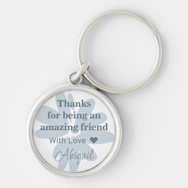 Modern Blue Flower Thank You Gift Keychain (Front)