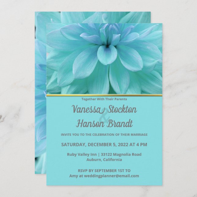 Modern Blue Flower Wedding Invitation (Front/Back)