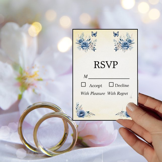 Modern Blue Flowers and Butterflies RSVP Card (Creator Uploaded)
