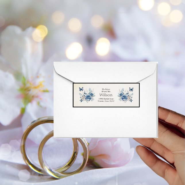 Modern Blue Flowers and Butterflies Wedding Addres (Creator Uploaded)