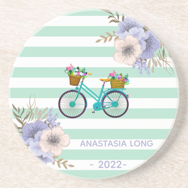 Modern Blue Flowers Bicycles  Coaster (Front)