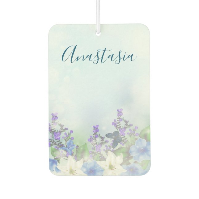 Modern Blue Flowers Car Air Freshener (Front)