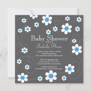 Modern Blue Flowers Floral Boys Baby Shower Invitation