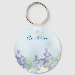 Modern Blue Flowers Key Ring