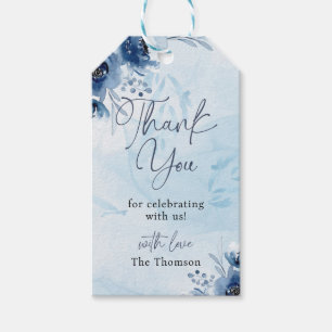 Modern Blue Flowers Thank You Boy Baby Shower Gift Tags