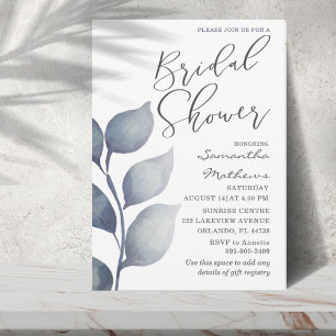 Modern Blue Foliage Watercolor Bridal Shower  Invitation