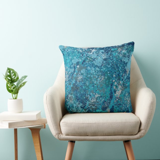 Modern Blue Forest Throw Pillow (Chair)