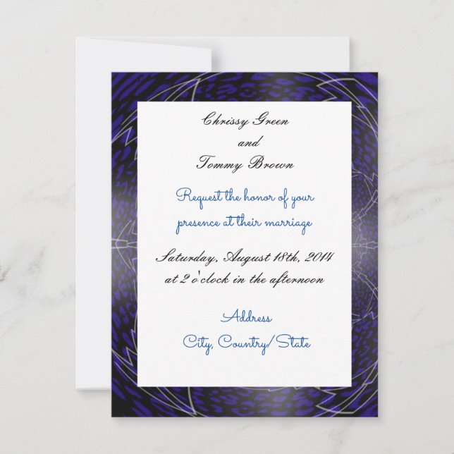 Modern Blue Fractal Wedding Invitation (Front)