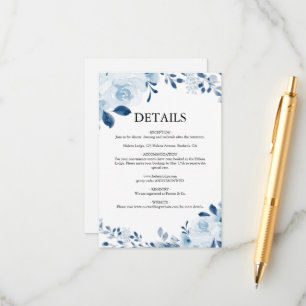 Modern Blue French Floral Wedding Enclosure Card