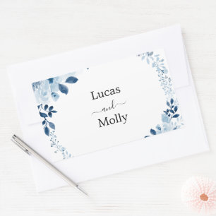 Modern Blue French Floral Wedding Rectangular Sticker