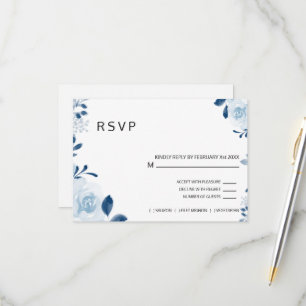 Modern Blue French Floral Wedding RSVP Card