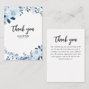 Modern Blue French Floral Wedding Thank you Card