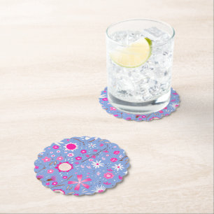Modern Blue Fresh Flowers Botanical Paper Coaster