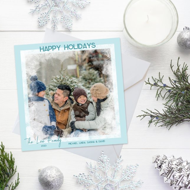 Modern Blue Frost 1 Photo Holiday Christmas Card (Creator Uploaded)