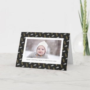 Modern Blue Fun Script Gold Pine Cone Christmas Holiday Card
