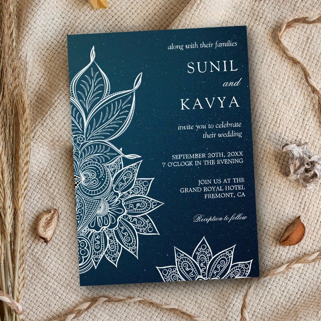 Modern Blue Galaxy Henna Indian Wedding Invitation (Creator Uploaded)