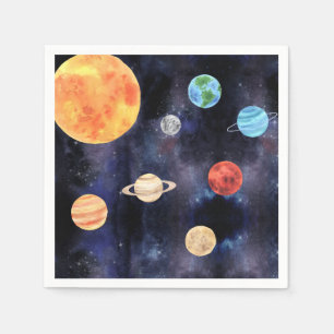 Modern Blue Galaxy Planets and Stars Space Napkin