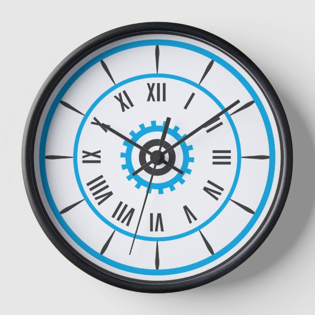 Modern Blue Gear Roman Numeral Clock ⚙️ (Front)