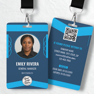Modern Blue Geometric Corporate Employee Staff ID Badge