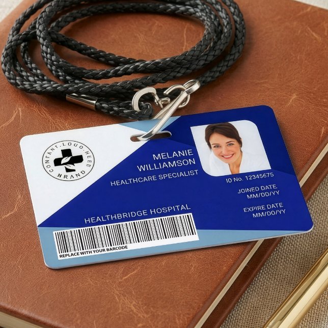 Modern Blue Geometric Design Medical Photo ID/Logo ID Badge (Employee Hospital Medical Healthcare Photo ID Logo Badge)