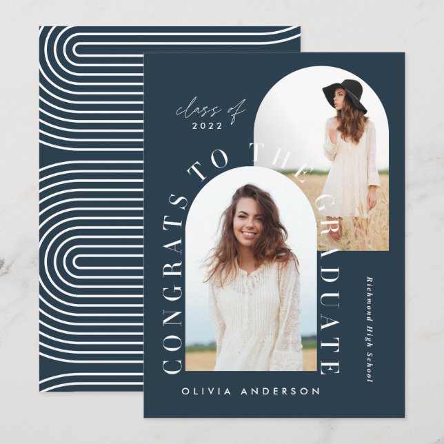 Modern blue geometric multi photo arch graduation (Front/Back)