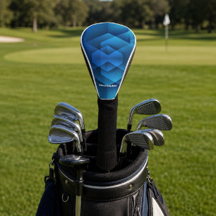 Modern Blue Geometric Name Golf Head Cover
