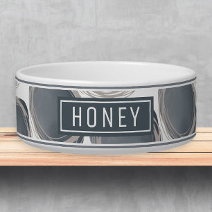 Modern Blue Geometric Name Template Pet Bowl